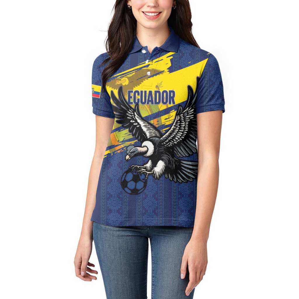 Ecuador Football Custom Women Polo Shirt 2026 Vamos La Tri Blue South America Pattern - Wonder Print Shop