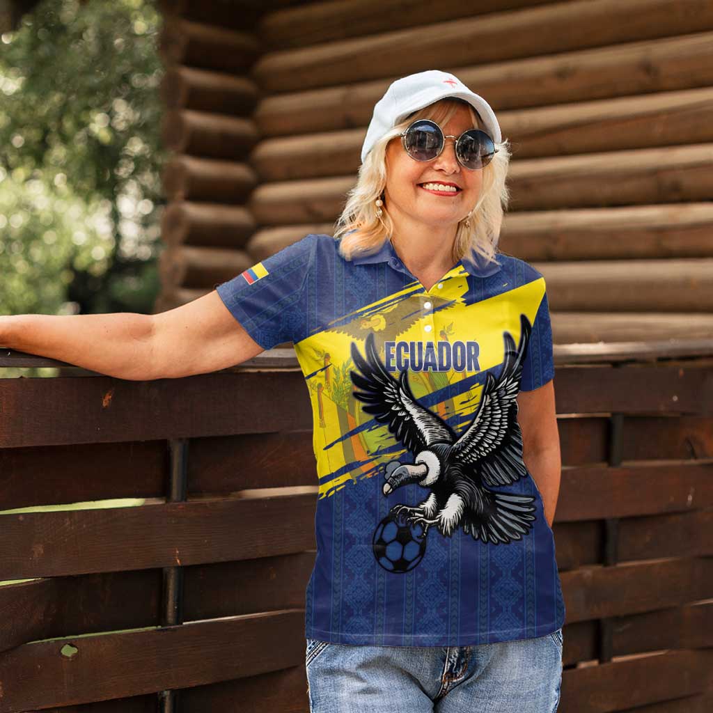 Ecuador Football Custom Women Polo Shirt 2026 Vamos La Tri Blue South America Pattern - Wonder Print Shop