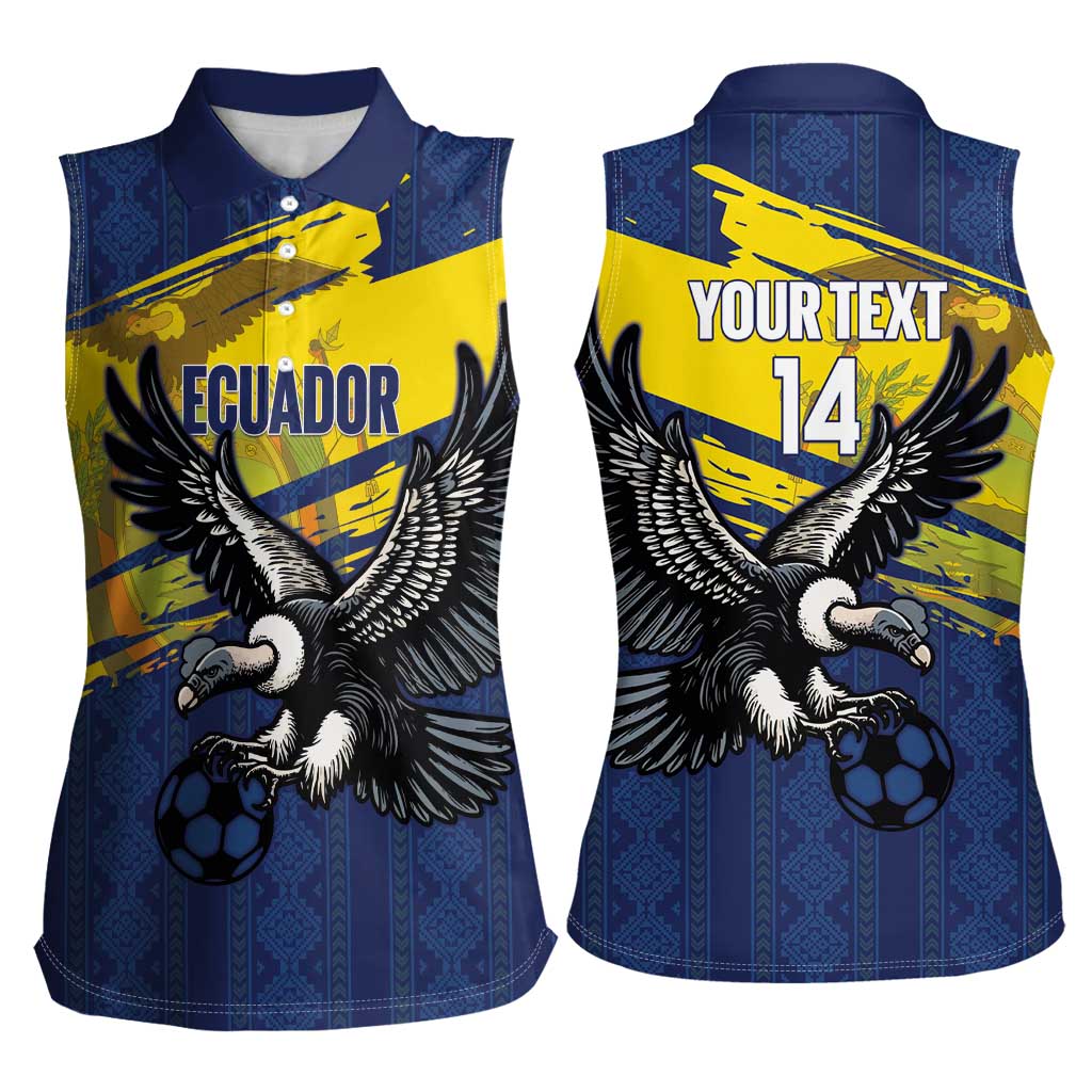 Ecuador Football Custom Women Sleeveless Polo Shirt 2026 Vamos La Tri Blue South America Pattern - Wonder Print Shop
