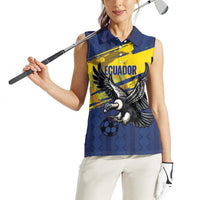 Ecuador Football Custom Women Sleeveless Polo Shirt 2026 Vamos La Tri Blue South America Pattern - Wonder Print Shop