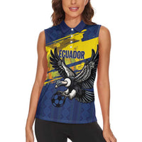Ecuador Football Custom Women Sleeveless Polo Shirt 2026 Vamos La Tri Blue South America Pattern - Wonder Print Shop
