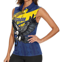 Ecuador Football Custom Women Sleeveless Polo Shirt 2026 Vamos La Tri Blue South America Pattern - Wonder Print Shop