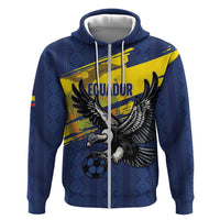 Ecuador Football Custom Zip Hoodie 2026 Vamos La Tri Blue South America Pattern - Wonder Print Shop