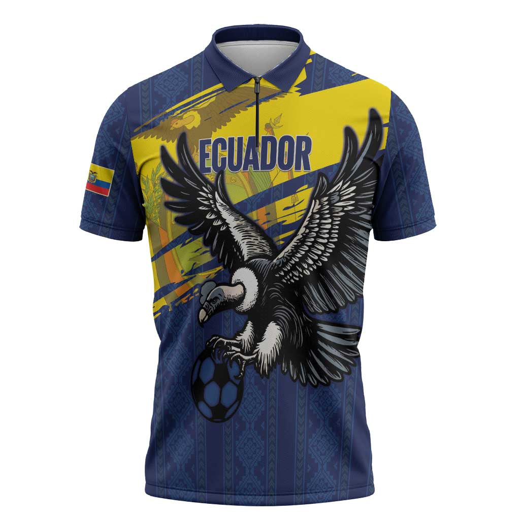 Ecuador Football Custom Zipper Polo Shirt 2026 Vamos La Tri Blue South America Pattern - Wonder Print Shop