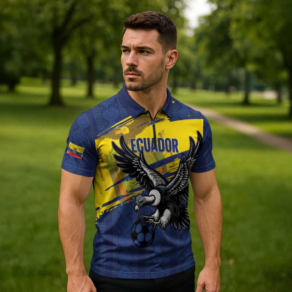 Ecuador Football Custom Zipper Polo Shirt 2026 Vamos La Tri Blue South America Pattern - Wonder Print Shop