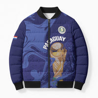 Paraguay Football Custom Bomber Puffer Jacket 2026 La Albirroja Marble Pattern - Wonder Print Shop