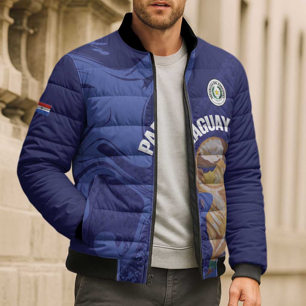 Paraguay Football Custom Bomber Puffer Jacket 2026 La Albirroja Marble Pattern - Wonder Print Shop