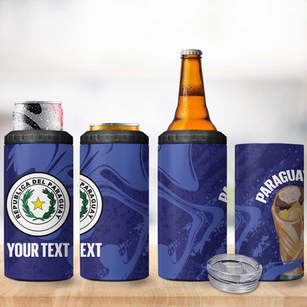Paraguay Football Custom 4 in 1 Can Cooler Tumbler 2026 La Albirroja Marble Pattern - Wonder Print Shop