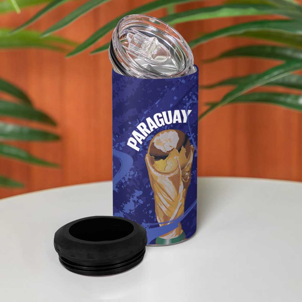Paraguay Football Custom 4 in 1 Can Cooler Tumbler 2026 La Albirroja Marble Pattern - Wonder Print Shop