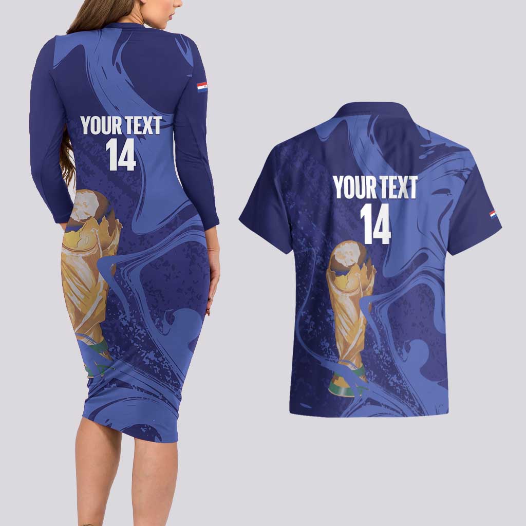 Paraguay Football Custom Couples Matching Long Sleeve Bodycon Dress and Hawaiian Shirt 2026 La Albirroja Marble Pattern - Wonder Print Shop