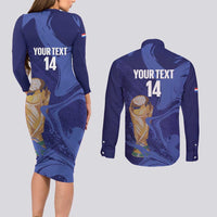 Paraguay Football Custom Couples Matching Long Sleeve Bodycon Dress and Long Sleeve Button Shirt 2026 La Albirroja Marble Pattern - Wonder Print Shop