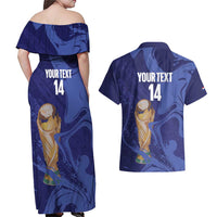 Paraguay Football Custom Couples Matching Off Shoulder Maxi Dress and Hawaiian Shirt 2026 La Albirroja Marble Pattern - Wonder Print Shop