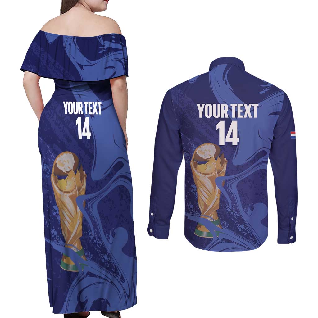 Paraguay Football Custom Couples Matching Off Shoulder Maxi Dress and Long Sleeve Button Shirt 2026 La Albirroja Marble Pattern - Wonder Print Shop