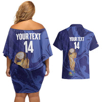Paraguay Football Custom Couples Matching Off Shoulder Short Dress and Hawaiian Shirt 2026 La Albirroja Marble Pattern - Wonder Print Shop
