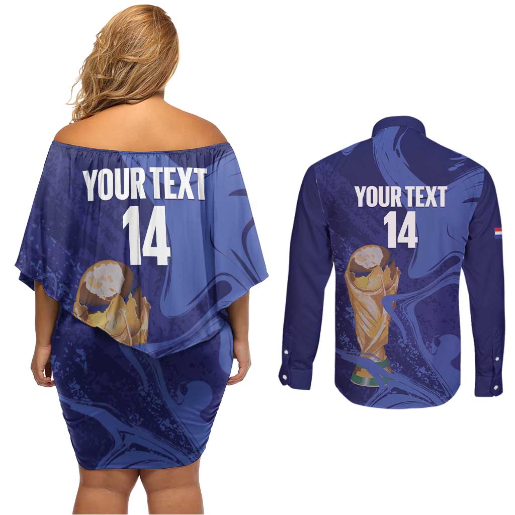 Paraguay Football Custom Couples Matching Off Shoulder Short Dress and Long Sleeve Button Shirt 2026 La Albirroja Marble Pattern - Wonder Print Shop