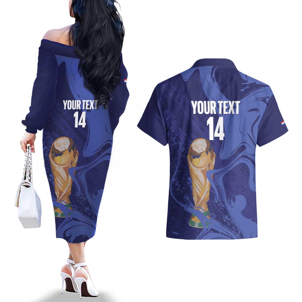 Paraguay Football Custom Couples Matching Off The Shoulder Long Sleeve Dress and Hawaiian Shirt 2026 La Albirroja Marble Pattern - Wonder Print Shop