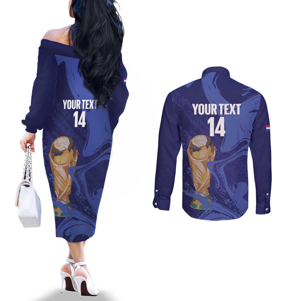 Paraguay Football Custom Couples Matching Off The Shoulder Long Sleeve Dress and Long Sleeve Button Shirt 2026 La Albirroja Marble Pattern - Wonder Print Shop