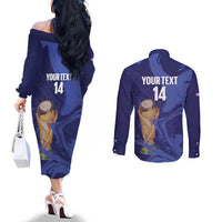 Paraguay Football Custom Couples Matching Off The Shoulder Long Sleeve Dress and Long Sleeve Button Shirt 2026 La Albirroja Marble Pattern - Wonder Print Shop
