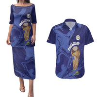 Paraguay Football Custom Couples Matching Puletasi and Hawaiian Shirt 2026 La Albirroja Marble Pattern - Wonder Print Shop