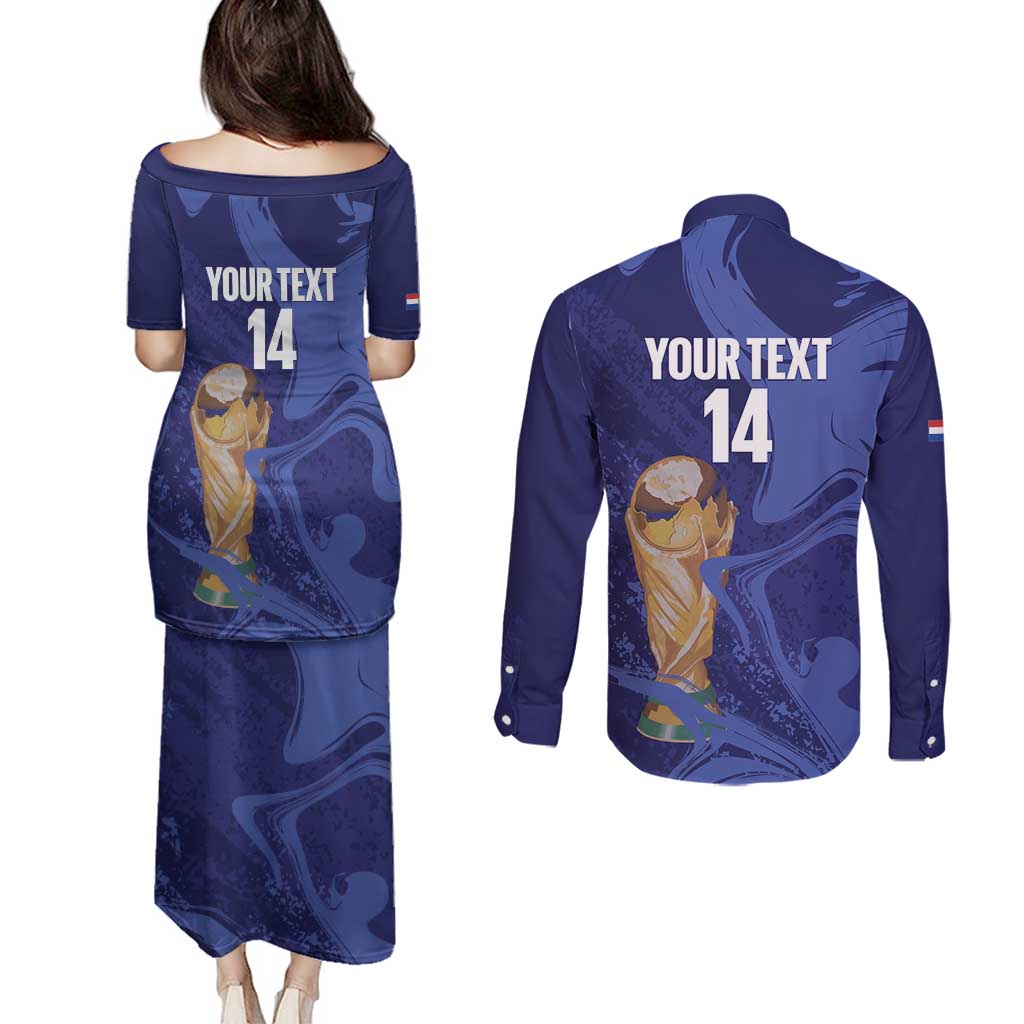 Paraguay Football Custom Couples Matching Puletasi and Long Sleeve Button Shirt 2026 La Albirroja Marble Pattern - Wonder Print Shop