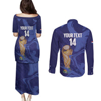 Paraguay Football Custom Couples Matching Puletasi and Long Sleeve Button Shirt 2026 La Albirroja Marble Pattern - Wonder Print Shop