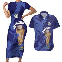 Paraguay Football Custom Couples Matching Short Sleeve Bodycon Dress and Hawaiian Shirt 2026 La Albirroja Marble Pattern - Wonder Print Shop