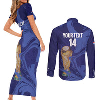 Paraguay Football Custom Couples Matching Short Sleeve Bodycon Dress and Long Sleeve Button Shirt 2026 La Albirroja Marble Pattern - Wonder Print Shop