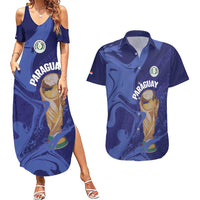 Paraguay Football Custom Couples Matching Summer Maxi Dress and Hawaiian Shirt 2026 La Albirroja Marble Pattern - Wonder Print Shop