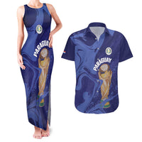 Paraguay Football Custom Couples Matching Tank Maxi Dress and Hawaiian Shirt 2026 La Albirroja Marble Pattern - Wonder Print Shop
