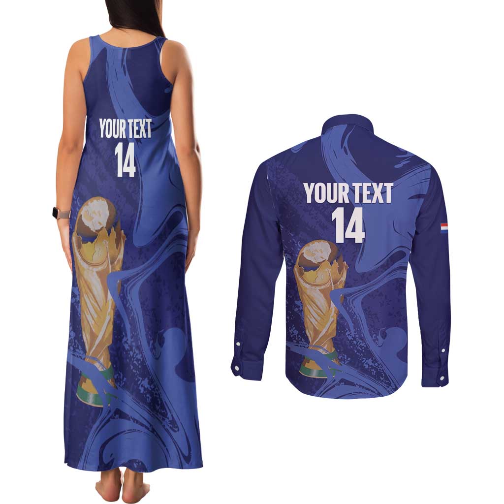 Paraguay Football Custom Couples Matching Tank Maxi Dress and Long Sleeve Button Shirt 2026 La Albirroja Marble Pattern - Wonder Print Shop