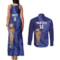 Paraguay Football Custom Couples Matching Tank Maxi Dress and Long Sleeve Button Shirt 2026 La Albirroja Marble Pattern - Wonder Print Shop