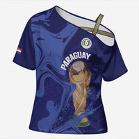 Paraguay Football Custom Cross Shoulder Shirt 2026 La Albirroja Marble Pattern - Wonder Print Shop