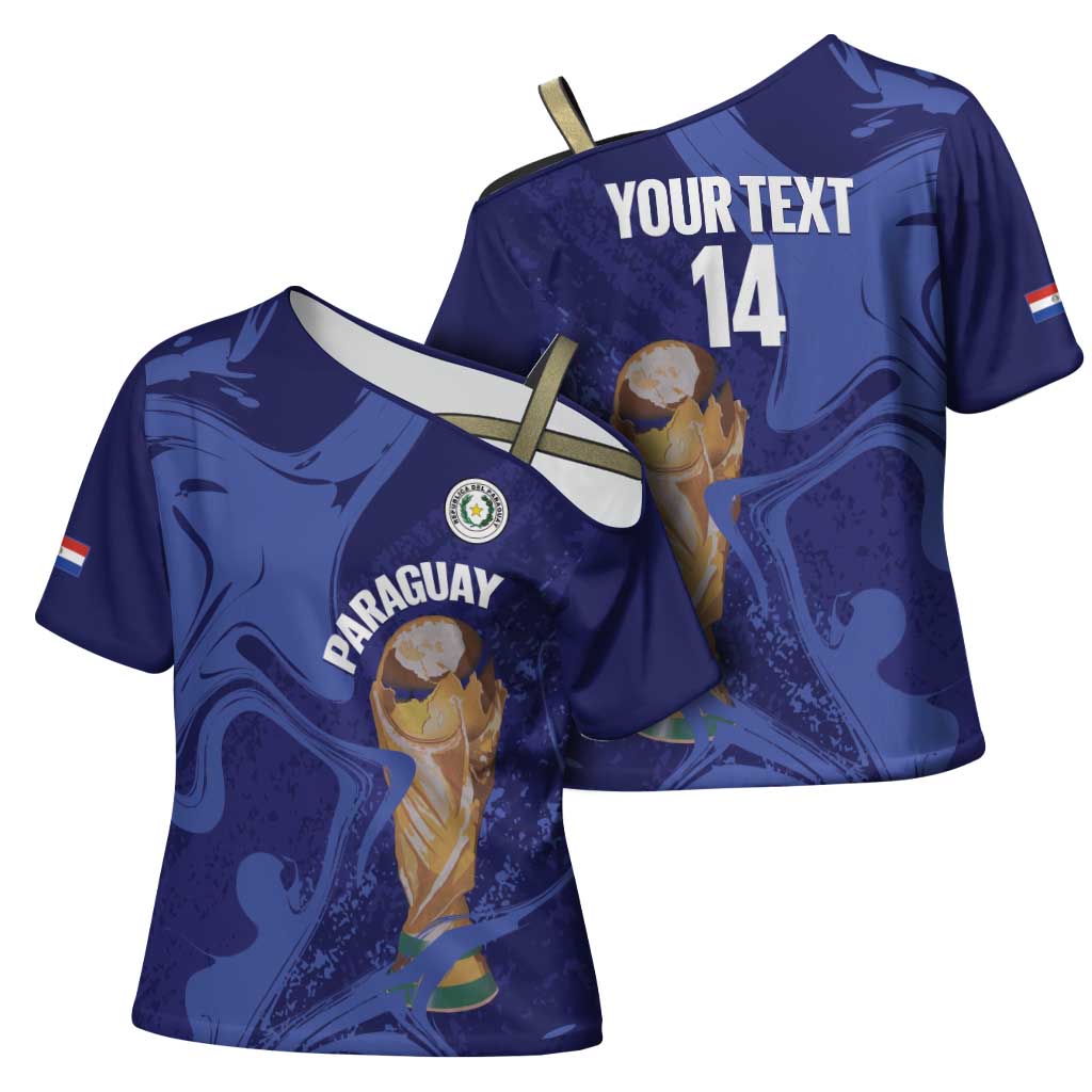 Paraguay Football Custom Cross Shoulder Shirt 2026 La Albirroja Marble Pattern - Wonder Print Shop
