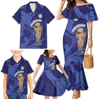 Paraguay Football Custom Family Matching Mermaid Dress and Hawaiian Shirt 2026 La Albirroja Marble Pattern - Wonder Print Shop