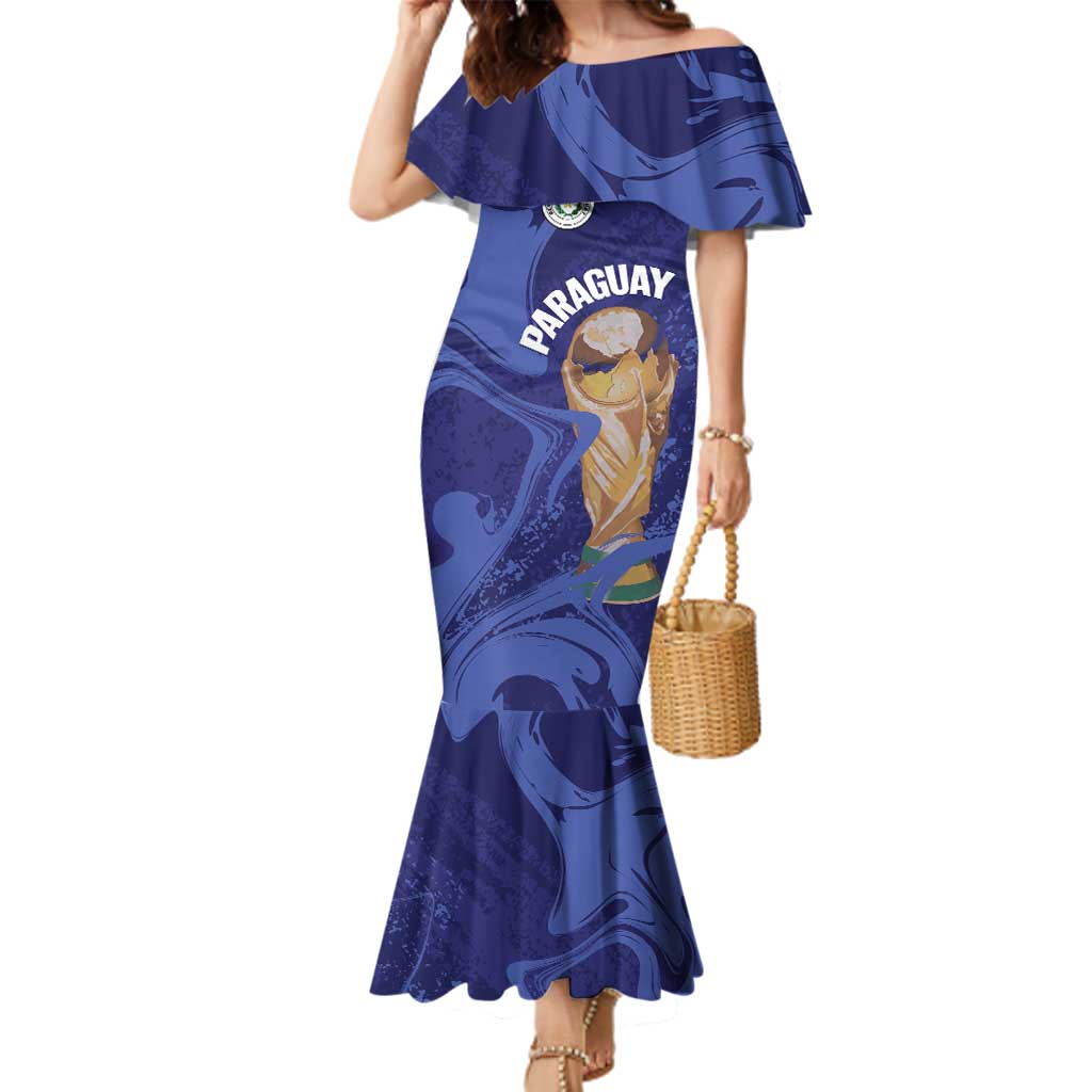 Paraguay Football Custom Family Matching Mermaid Dress and Hawaiian Shirt 2026 La Albirroja Marble Pattern - Wonder Print Shop