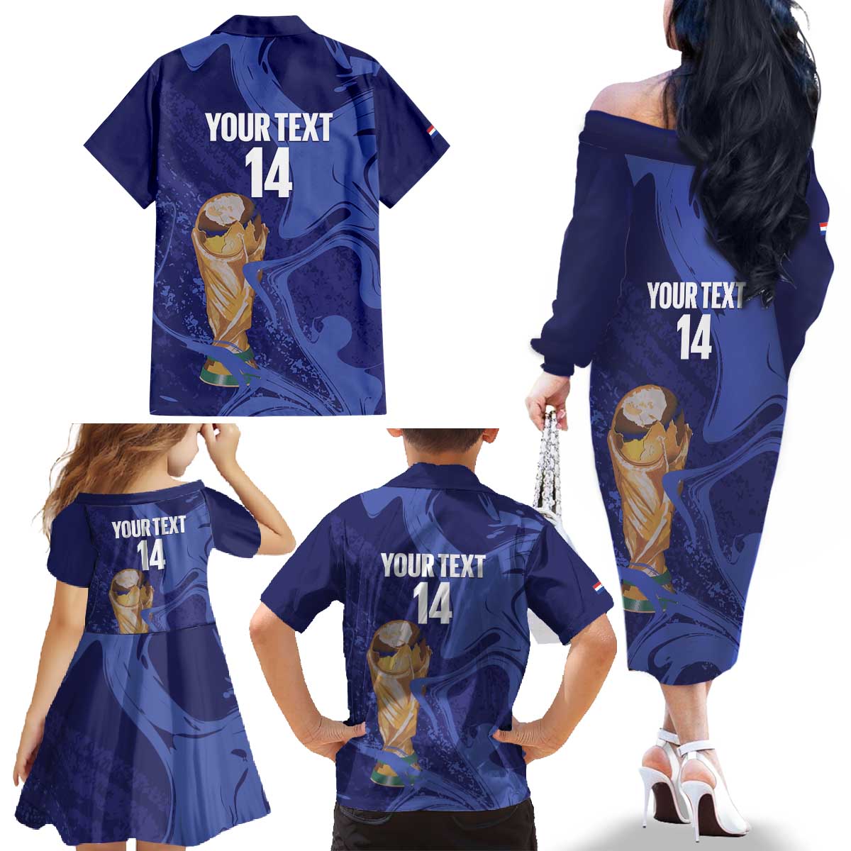 Paraguay Football Custom Family Matching Off The Shoulder Long Sleeve Dress and Hawaiian Shirt 2026 La Albirroja Marble Pattern - Wonder Print Shop
