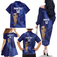 Paraguay Football Custom Family Matching Off The Shoulder Long Sleeve Dress and Hawaiian Shirt 2026 La Albirroja Marble Pattern - Wonder Print Shop