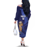 Paraguay Football Custom Family Matching Off The Shoulder Long Sleeve Dress and Hawaiian Shirt 2026 La Albirroja Marble Pattern - Wonder Print Shop