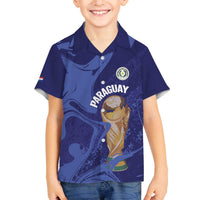 Paraguay Football Custom Family Matching Off The Shoulder Long Sleeve Dress and Hawaiian Shirt 2026 La Albirroja Marble Pattern - Wonder Print Shop