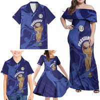 Paraguay Football Custom Family Matching Off Shoulder Maxi Dress and Hawaiian Shirt 2026 La Albirroja Marble Pattern - Wonder Print Shop