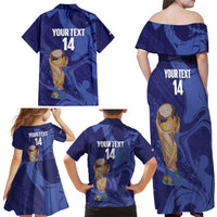 Paraguay Football Custom Family Matching Off Shoulder Maxi Dress and Hawaiian Shirt 2026 La Albirroja Marble Pattern - Wonder Print Shop