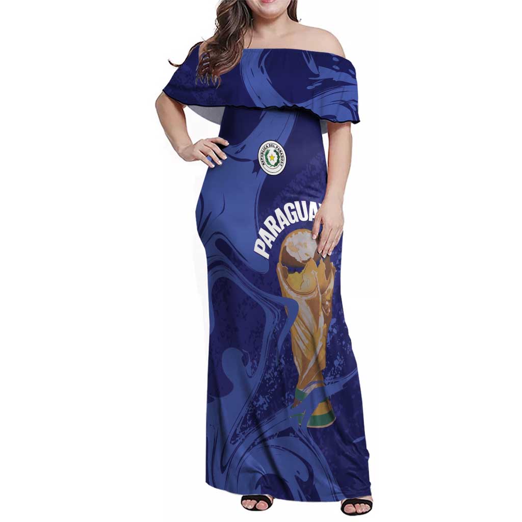 Paraguay Football Custom Family Matching Off Shoulder Maxi Dress and Hawaiian Shirt 2026 La Albirroja Marble Pattern - Wonder Print Shop