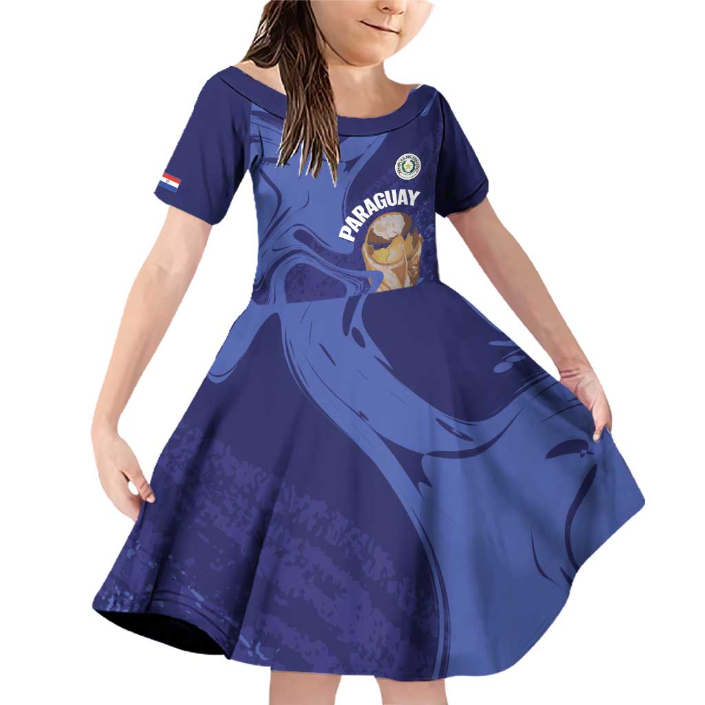 Paraguay Football Custom Family Matching Off Shoulder Short Dress and Hawaiian Shirt 2026 La Albirroja Marble Pattern - Wonder Print Shop