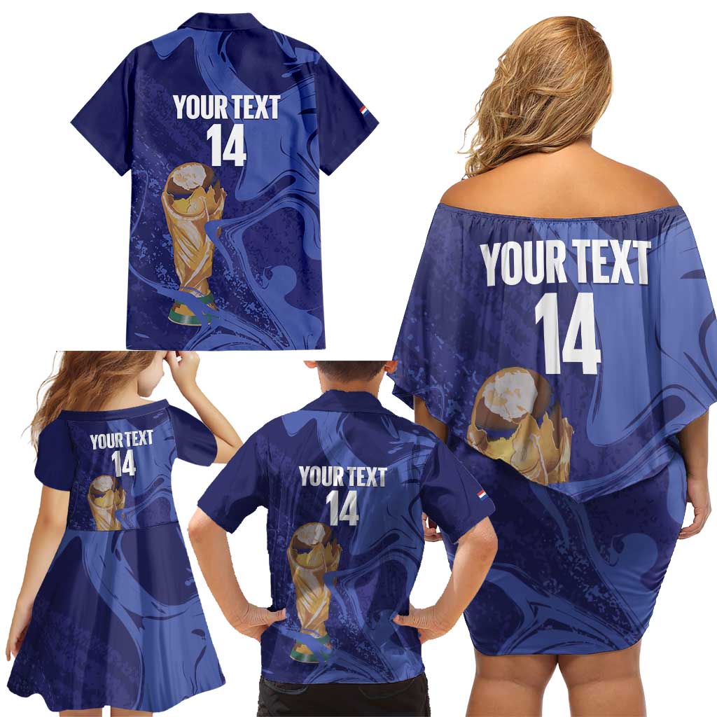 Paraguay Football Custom Family Matching Off Shoulder Short Dress and Hawaiian Shirt 2026 La Albirroja Marble Pattern - Wonder Print Shop
