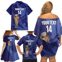 Paraguay Football Custom Family Matching Off Shoulder Short Dress and Hawaiian Shirt 2026 La Albirroja Marble Pattern - Wonder Print Shop