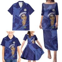 Paraguay Football Custom Family Matching Puletasi and Hawaiian Shirt 2026 La Albirroja Marble Pattern - Wonder Print Shop