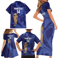 Paraguay Football Custom Family Matching Short Sleeve Bodycon Dress and Hawaiian Shirt 2026 La Albirroja Marble Pattern - Wonder Print Shop