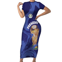 Paraguay Football Custom Family Matching Short Sleeve Bodycon Dress and Hawaiian Shirt 2026 La Albirroja Marble Pattern - Wonder Print Shop