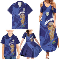 Paraguay Football Custom Family Matching Summer Maxi Dress and Hawaiian Shirt 2026 La Albirroja Marble Pattern - Wonder Print Shop