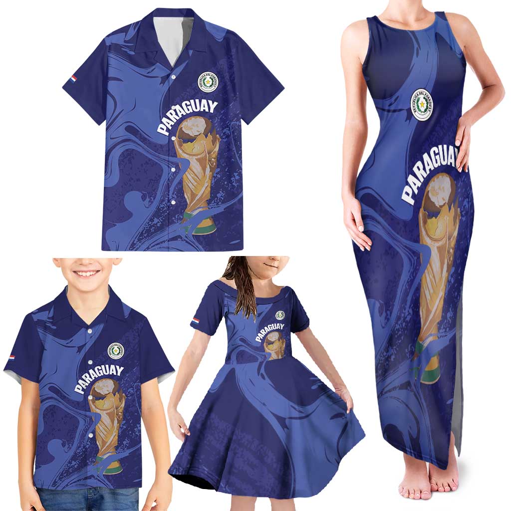 Paraguay Football Custom Family Matching Tank Maxi Dress and Hawaiian Shirt 2026 La Albirroja Marble Pattern - Wonder Print Shop